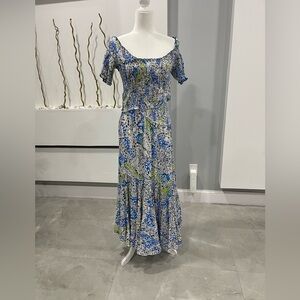 Poupette St. Barth Blue and Green Floral Maxi Dress